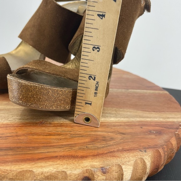 Pedro Garcia Suede Leather Brown Tan Cork Slingback Platform Heels 38 US 8 - Picture 6 of 8